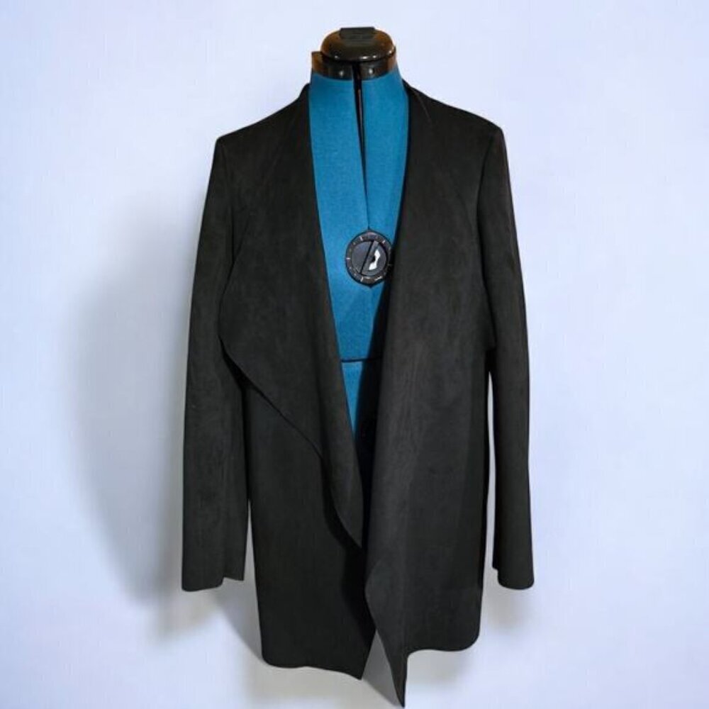 Dynamite Black Faux Suede Open Front Shacket - Size Medium